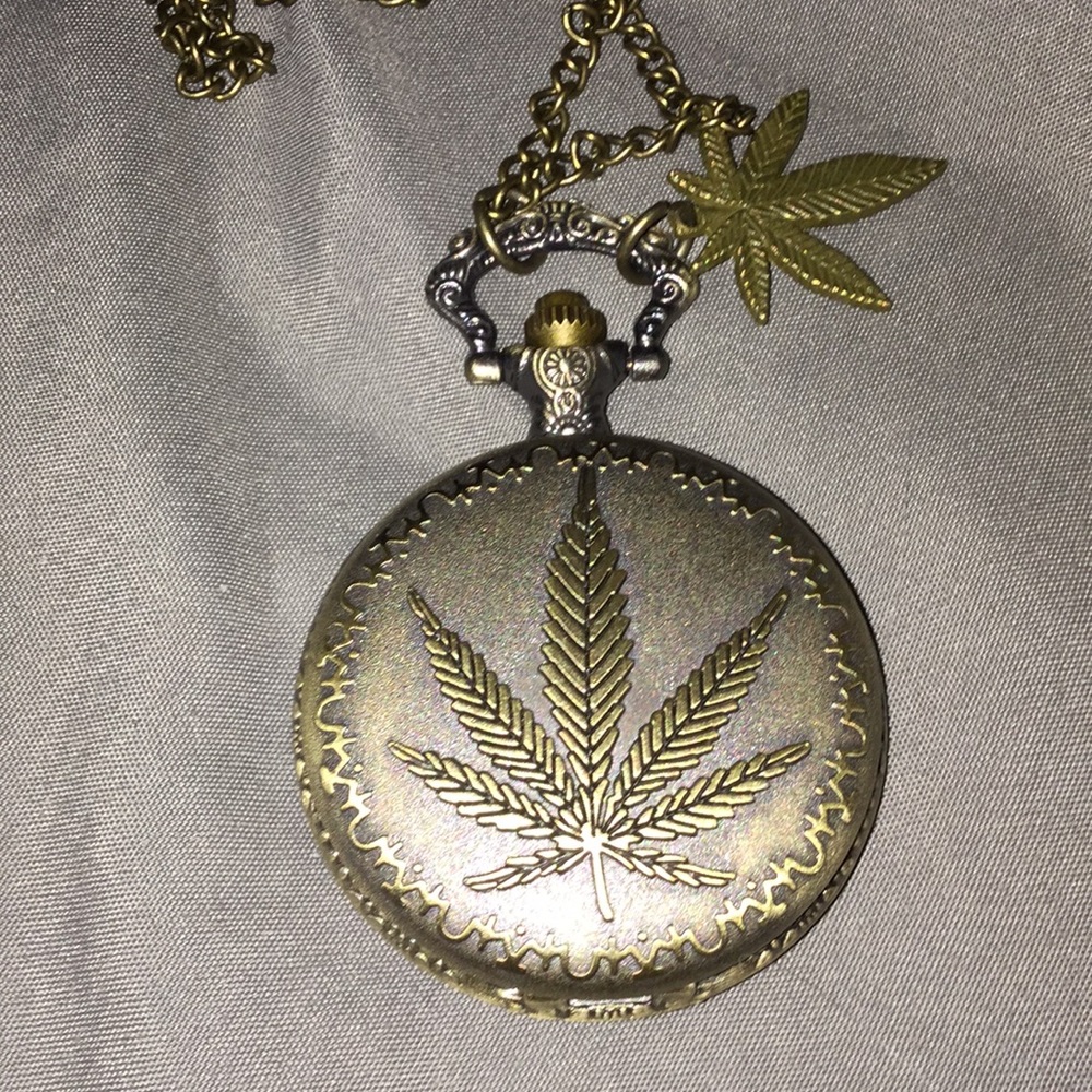 Leaf pocket watch with chain and charm